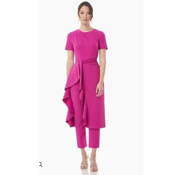 Kay Unger Pink Walk Thru Jumpsuit Pantsuit Sz 6 Ruffled Event Outfit Designer - Picture 1 of 8